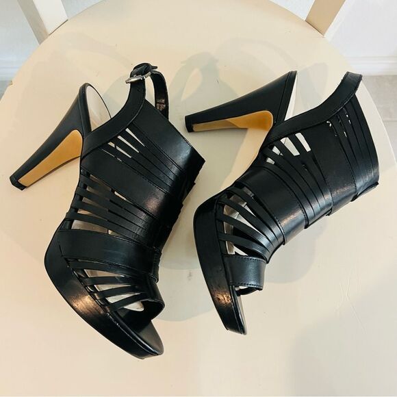 Franco Sarto Women's Meggie Black Heeled Strappy Sandals Sz. 10 M Leather Upper - Picture 5 of 12